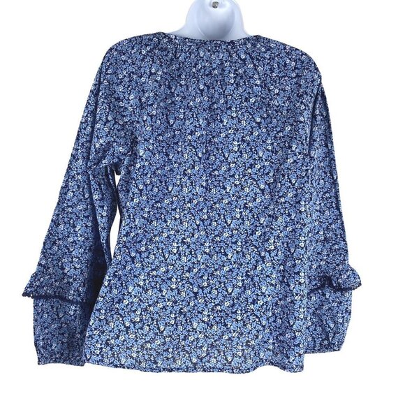 J. Crew Peasant Top Floral Printed Ruffle Trim‎ Small Blue Cotton NWT TP-2449 - Picture 5 of 9